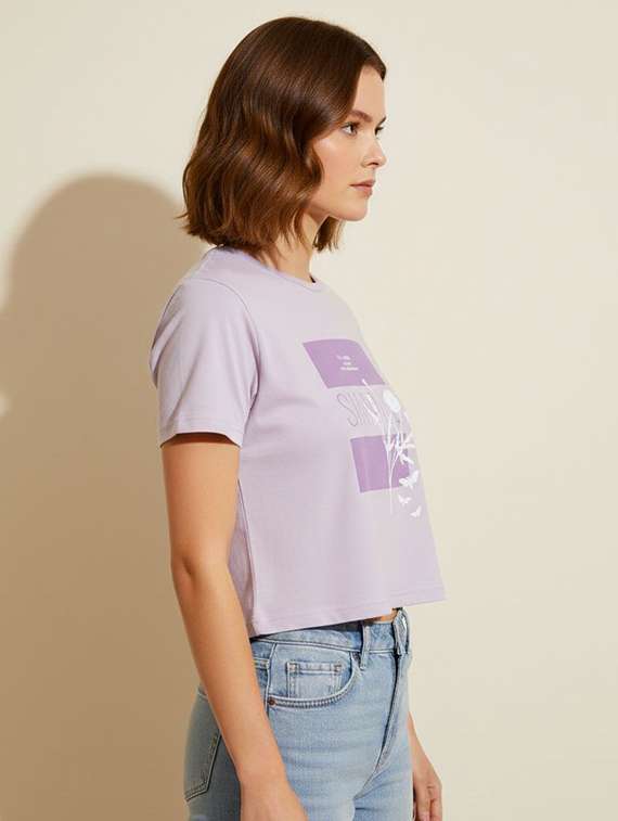 women printed short sleeve crop t-shirt - 22324401 -  Standard Image - 3