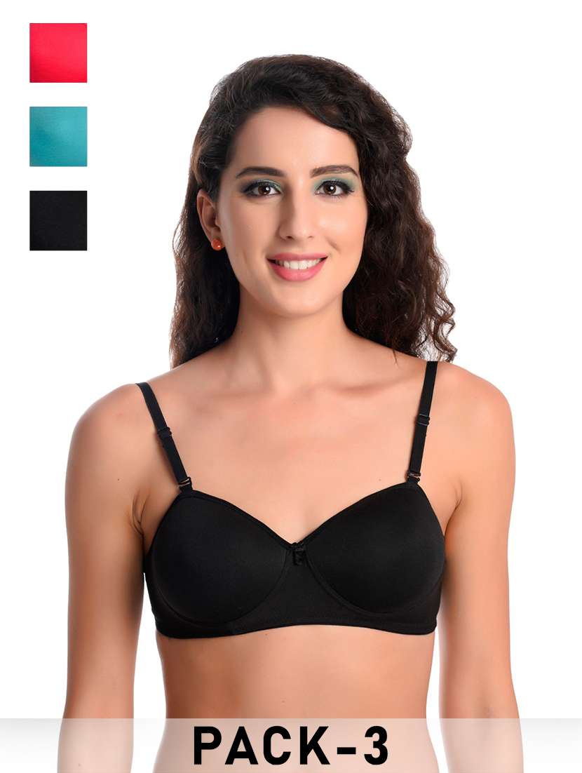 women pack of 3 solid non wired bra