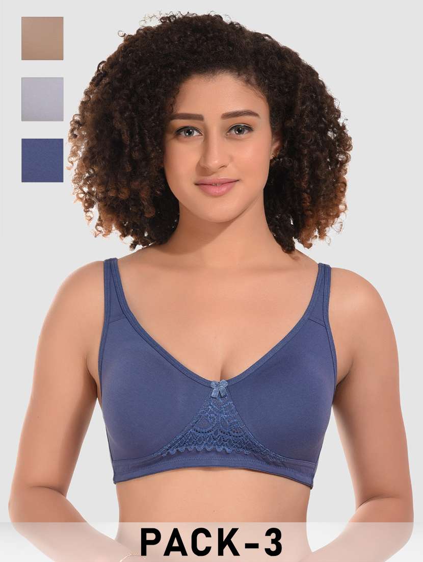 women pack of 3 solid non wired bra