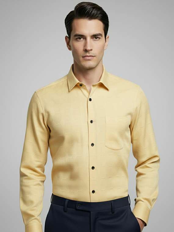 men self design long sleeve regular fit formal shirt
