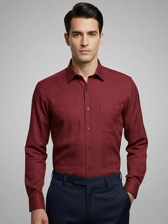 men self design long sleeve regular fit formal shirt