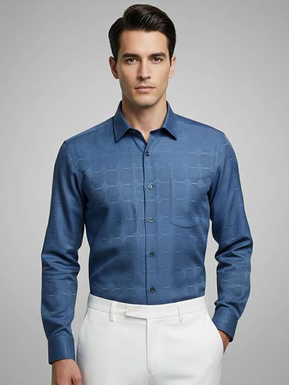 men self design long sleeve regular fit formal shirt