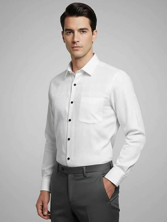 men self design long sleeve regular fit formal shirt