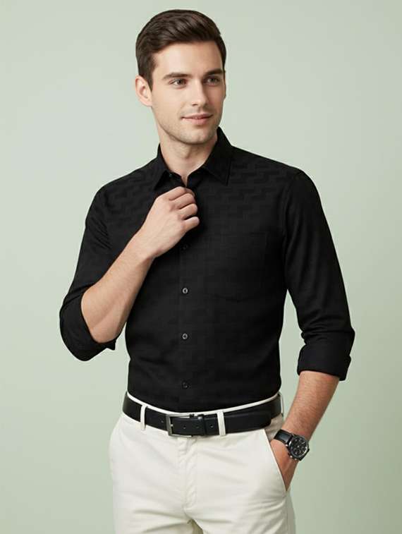 men self design long sleeve regular fit formal shirt