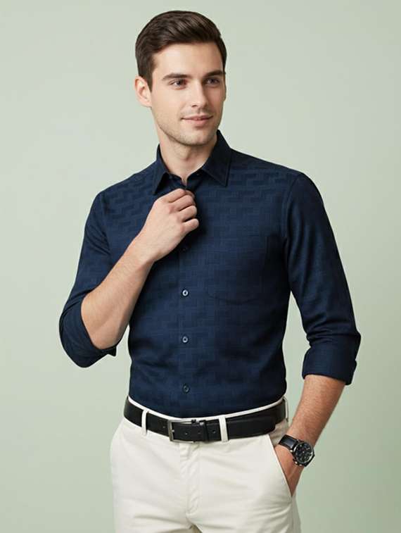 men self design long sleeve regular fit formal shirt