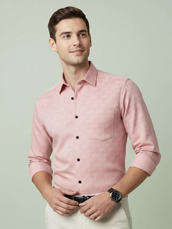 men self design long sleeve regular fit formal shirt