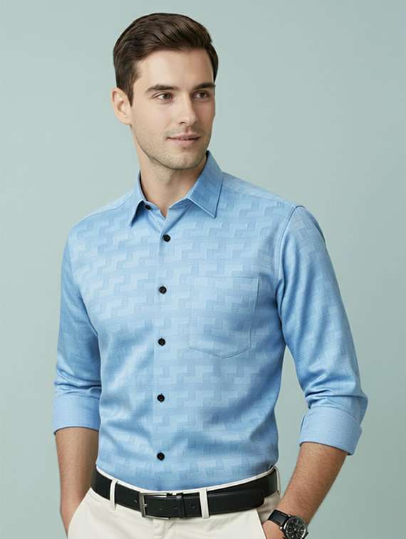 men self design long sleeve regular fit formal shirt