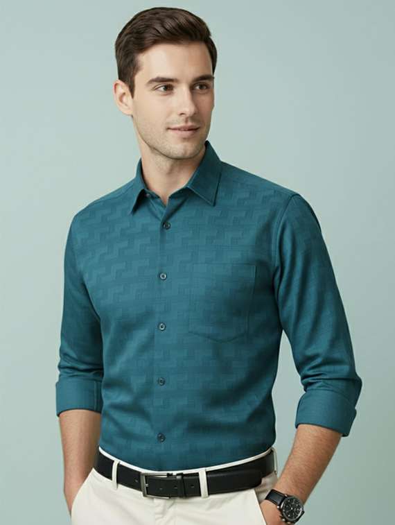 men self design long sleeve regular fit formal shirt