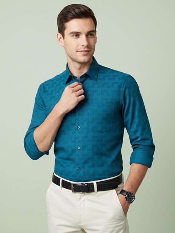 men self design long sleeve regular fit formal shirt