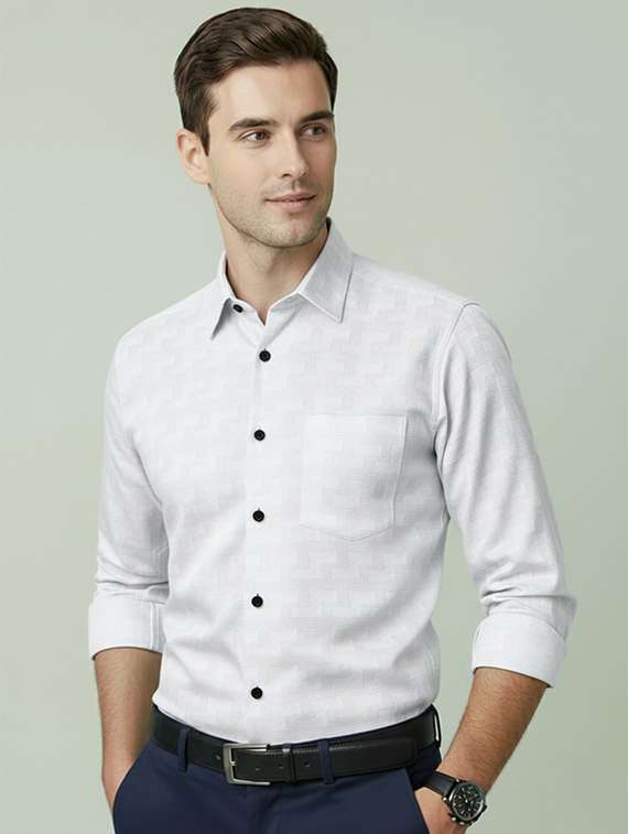 men self design long sleeve regular fit formal shirt
