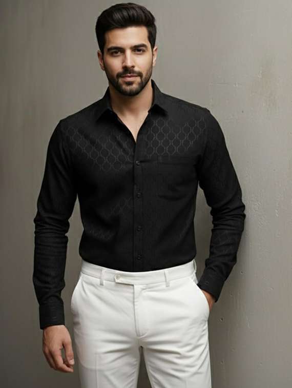 men self design long sleeve regular fit formal shirt