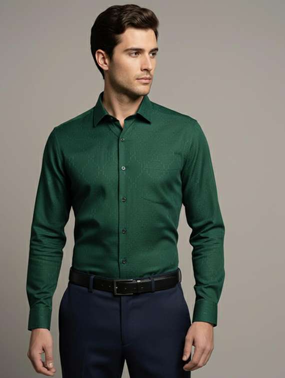 men self design long sleeve regular fit formal shirt