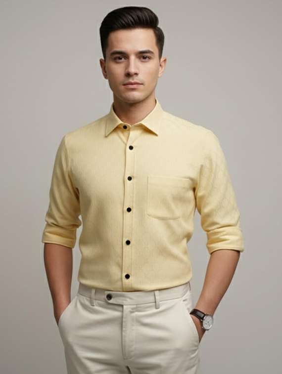 men self design long sleeve regular fit formal shirt