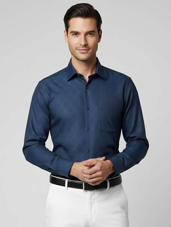 men self design long sleeve regular fit formal shirt