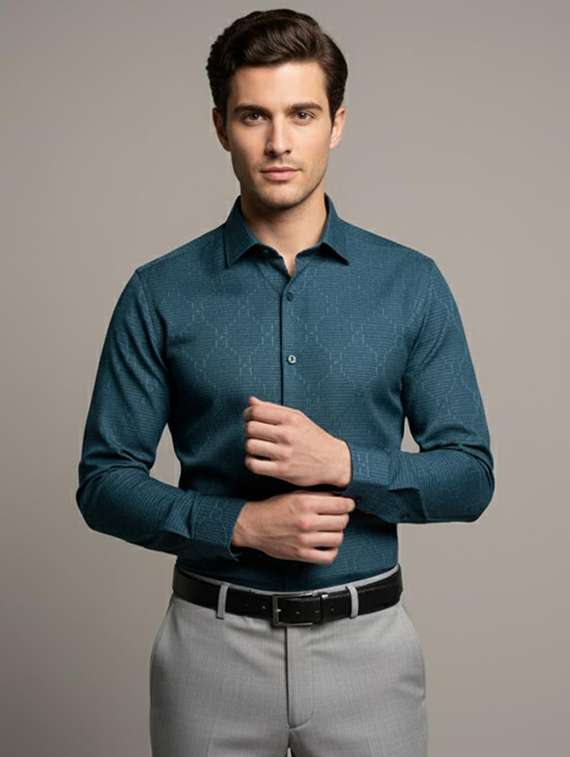 men self design long sleeve regular fit formal shirt