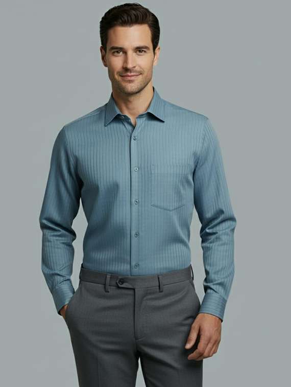 men striped long sleeve regular fit formal shirt
