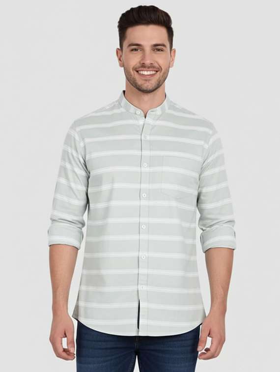 men striped long sleeve regular fit casual shirt