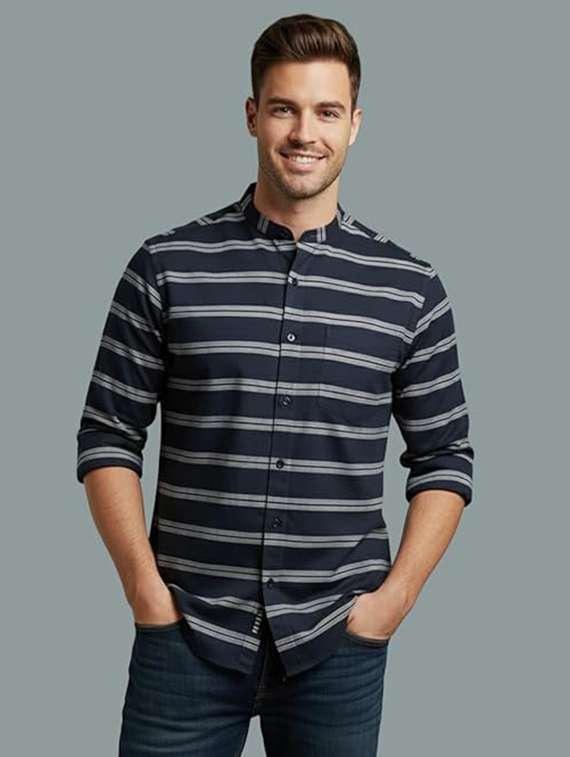 men striped long sleeve regular fit casual shirt