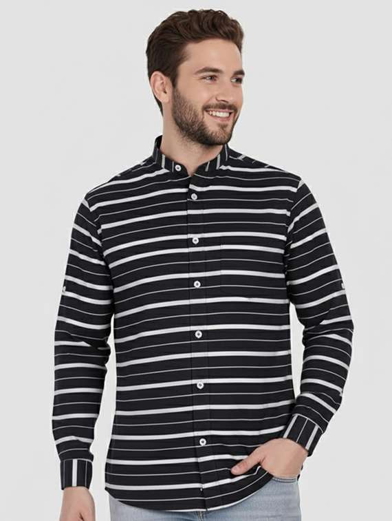 men striped long sleeve regular fit casual shirt