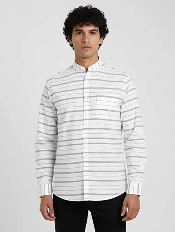 men striped long sleeve regular fit casual shirt
