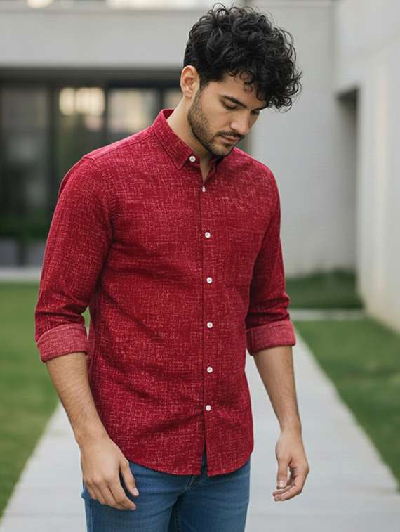 men printed long sleeve regular fit casual shirt