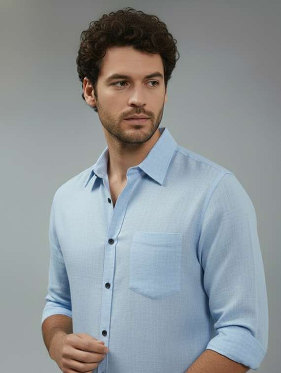 Men Solid Long Sleeve Regular Fit Casual Shirt - 22325029 -  Standard Image - 3