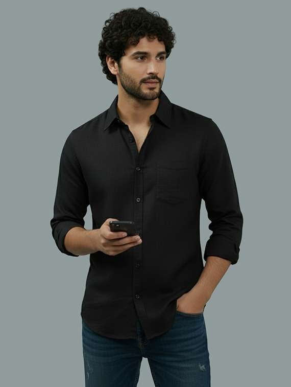 men solid long sleeve regular fit casual shirt