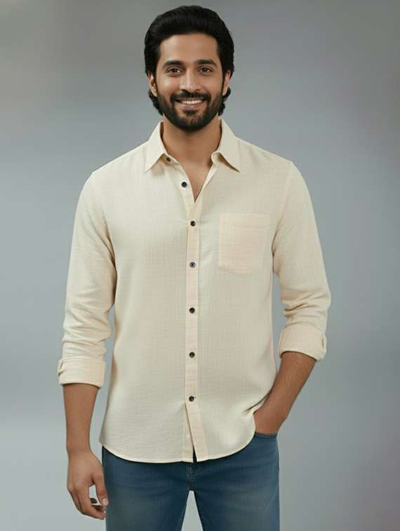 men solid long sleeve regular fit casual shirt