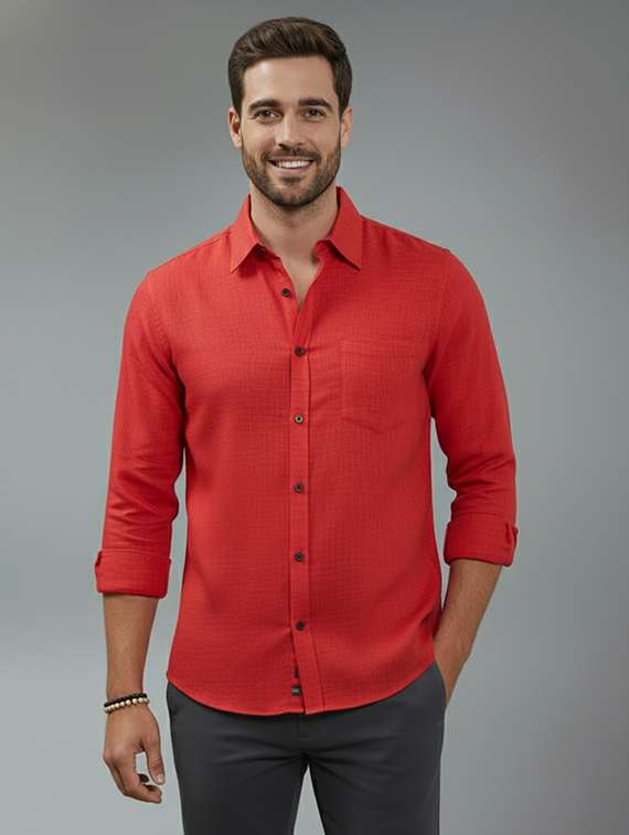 men solid long sleeve regular fit casual shirt