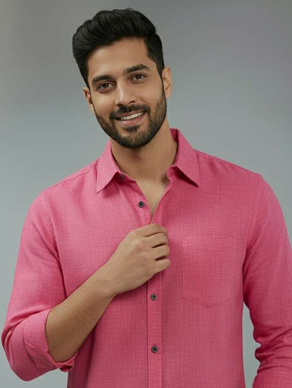 Men Solid Long Sleeve Regular Fit Casual Shirt - 22325112 -  Standard Image - 3