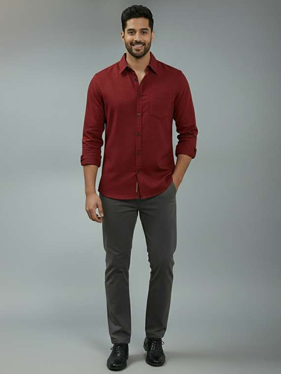 Men Solid Long Sleeve Regular Fit Casual Shirt - 22325116 -  Standard Image - 3