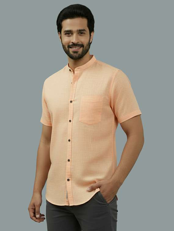 men solid mandarin neck regular fit casual shirt