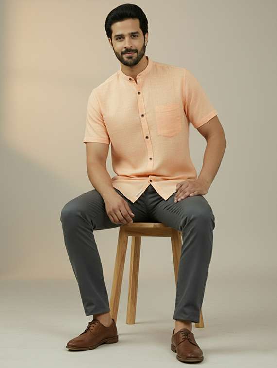 men solid mandarin neck regular fit casual shirt - 22325137 -  Standard Image - 3