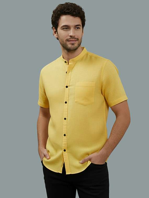 men solid mandarin neck regular fit casual shirt