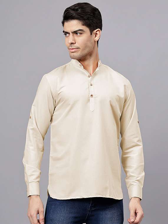 men solid mandarin neck short kurta