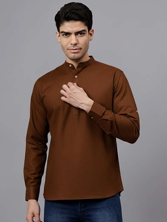 men solid mandarin neck short kurta