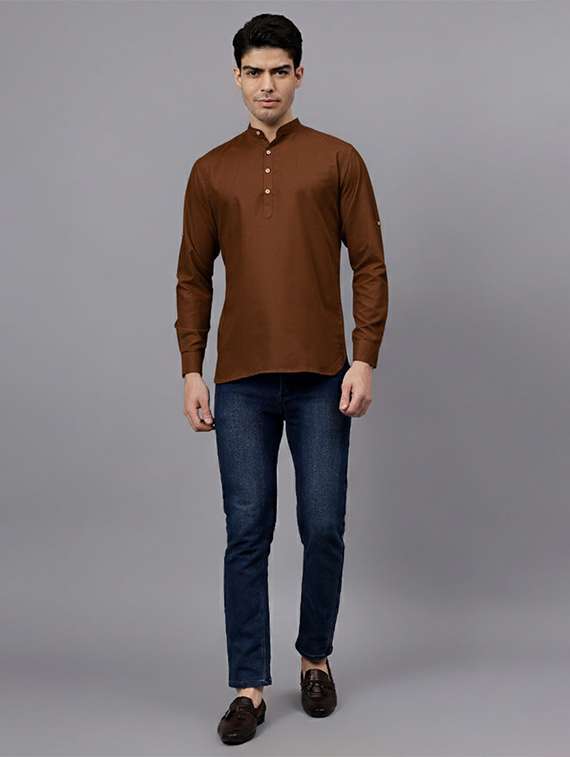 men solid mandarin neck short kurta - 22325229 -  Standard Image - 3