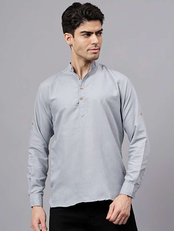 men solid mandarin neck short kurta