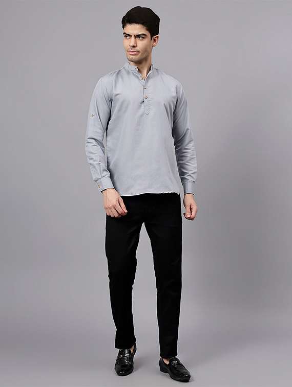 men solid mandarin neck short kurta - 22325231 -  Standard Image - 3
