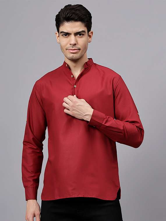 men solid mandarin neck short kurta