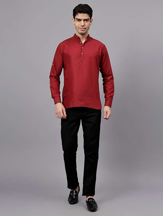 men solid mandarin neck short kurta - 22325233 -  Standard Image - 3
