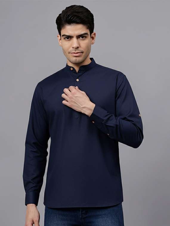 men solid mandarin neck short kurta