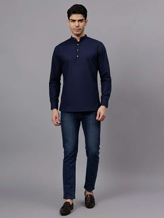 men solid mandarin neck short kurta - 22325234 -  Standard Image - 3