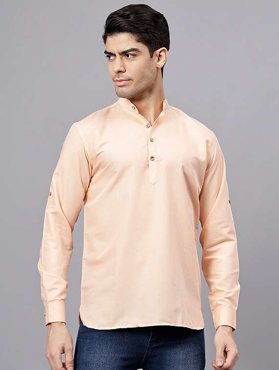 men solid mandarin neck short kurta