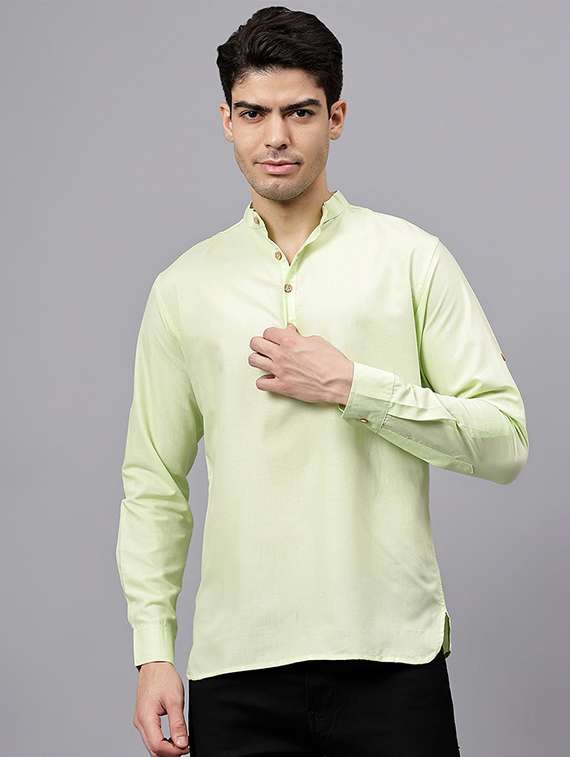 men solid mandarin neck short kurta