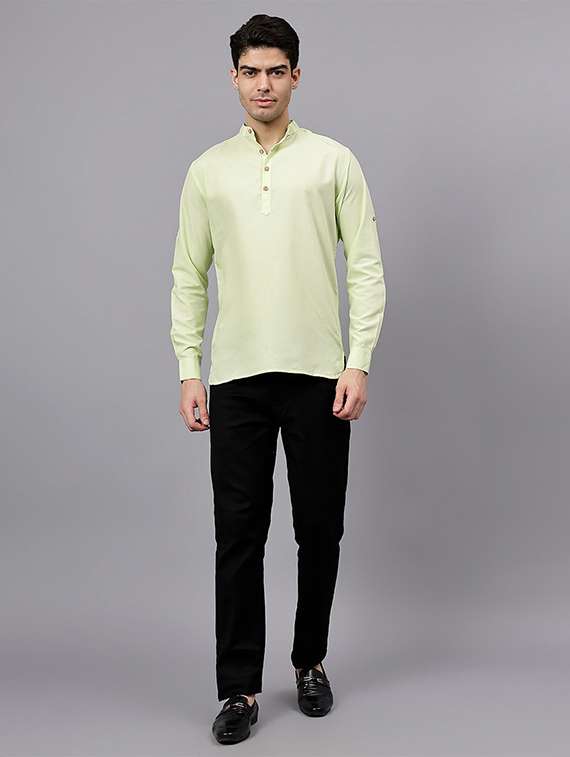men solid mandarin neck short kurta - 22325236 -  Standard Image - 3