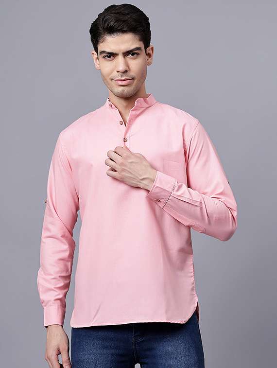 men solid mandarin neck short kurta
