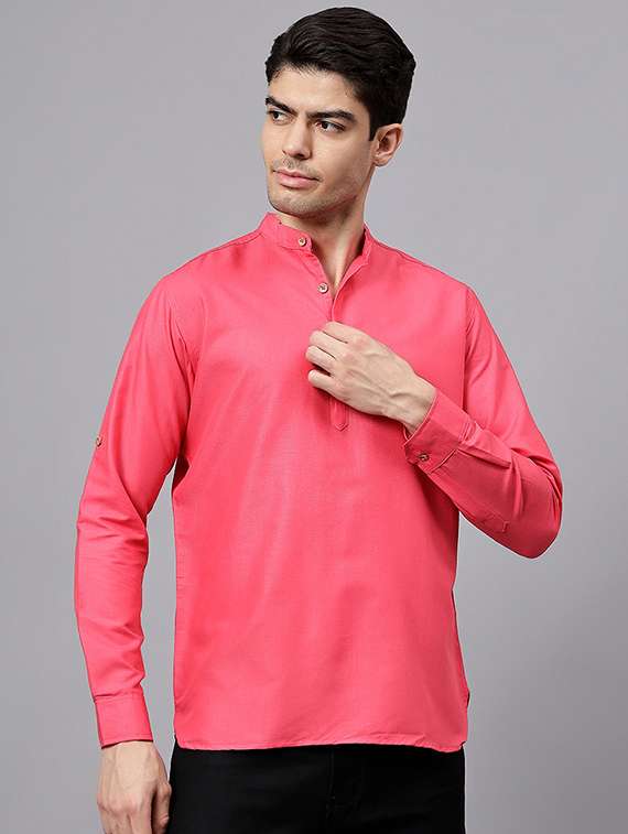 men solid mandarin neck short kurta