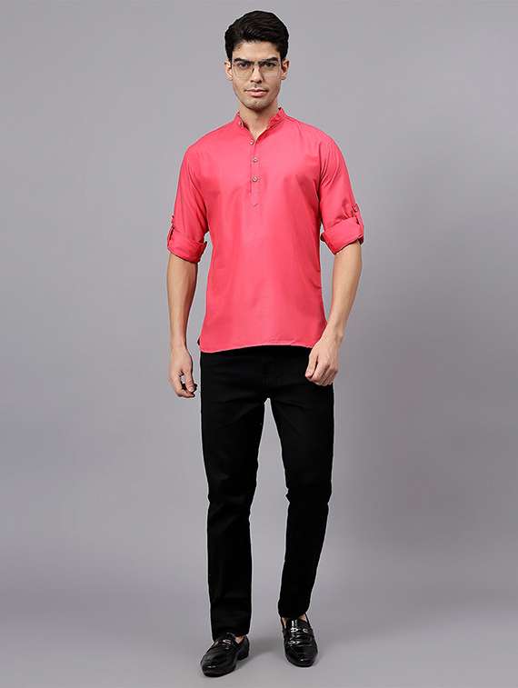 men solid mandarin neck short kurta - 22325238 -  Standard Image - 3