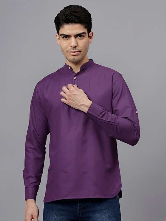 men solid mandarin neck short kurta